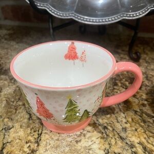 Potter’s Studio pedestal mug - pink and green trees and polka dots design -new!